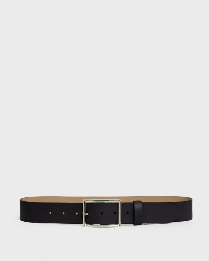 Women Theory Belts Center Bar Belt In Leather Black