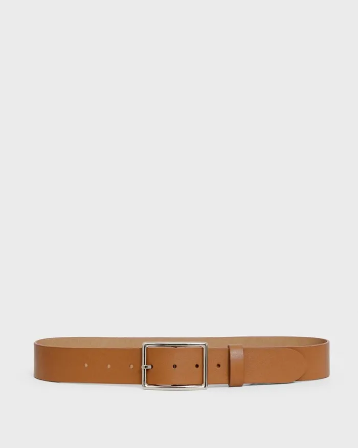 Women Theory Belts Center Bar Belt In Leather Tan