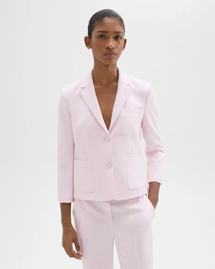 Women Theory Blazers Jackets Boxy Patch Pocket Blazer In Admiral Crepe Bloom