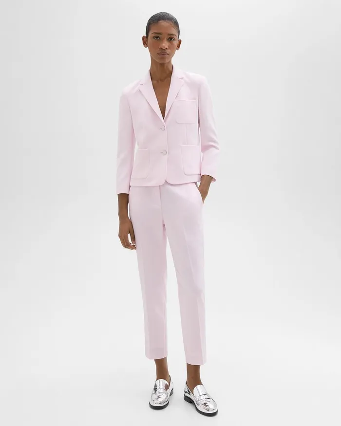 Women Theory Blazers Jackets Boxy Patch Pocket Blazer In Admiral Crepe Bloom