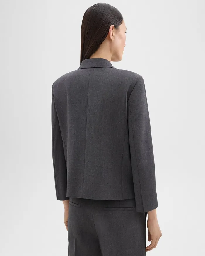 Women Theory Blazers Jackets Boxy Patch Pocket Blazer In Good Wool Charcoal Melange