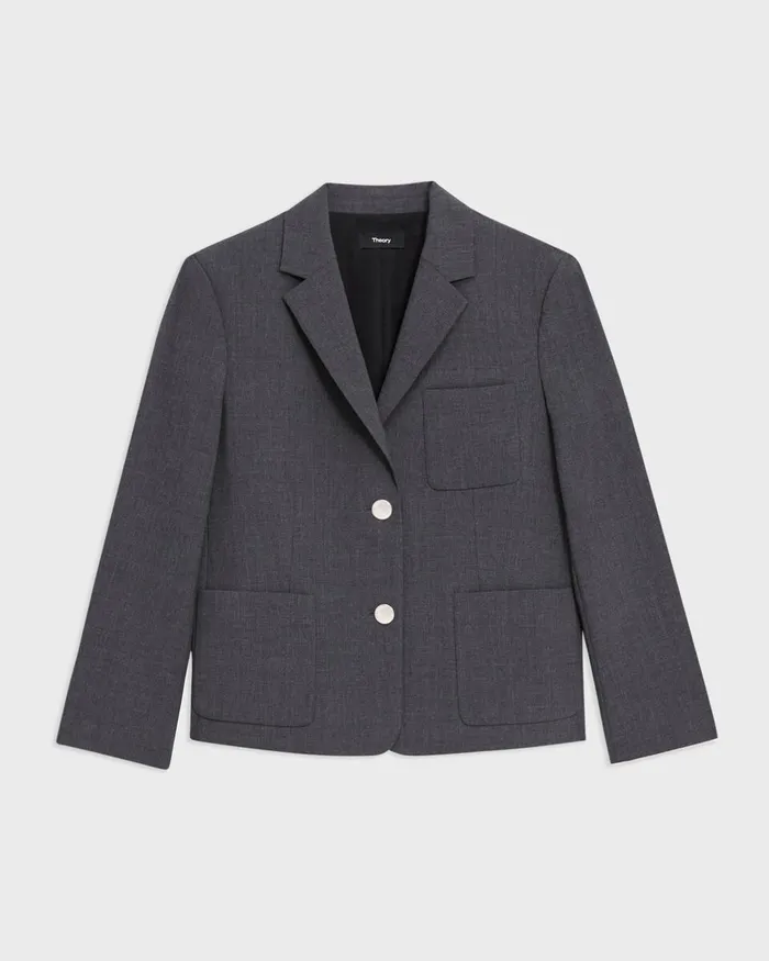 Women Theory Blazers Jackets Boxy Patch Pocket Blazer In Good Wool Charcoal Melange