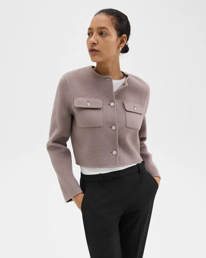 Women Theory Blazers Jackets Cardigan Jacket In DoubleFace WoolCashmere Cinder Melange