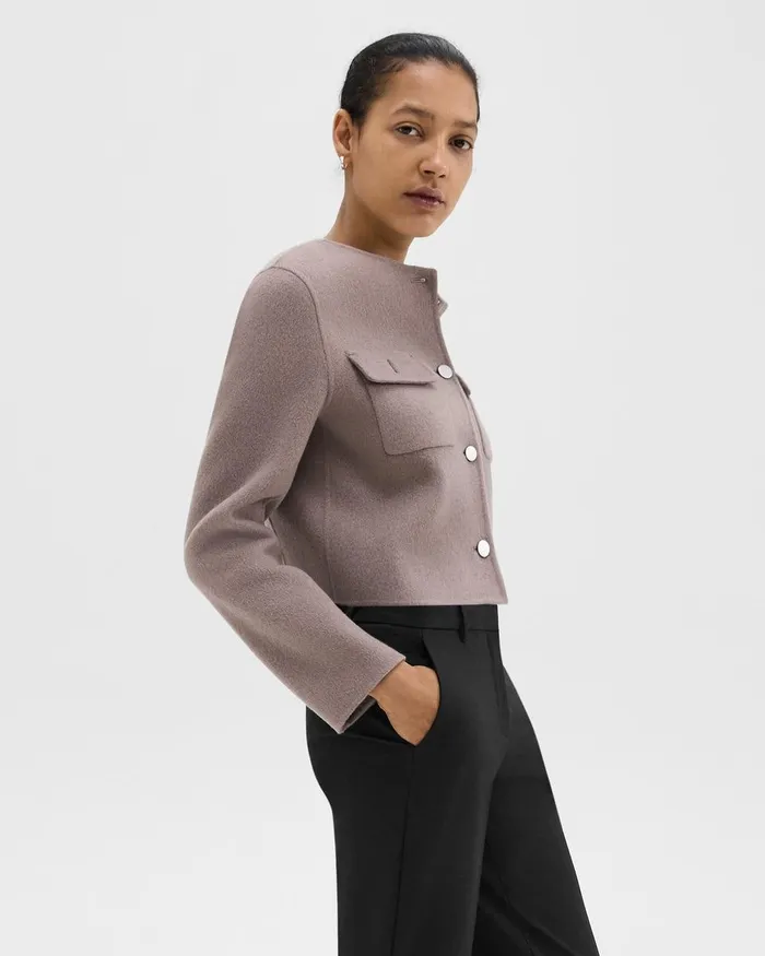 Women Theory Blazers Jackets Cardigan Jacket In DoubleFace WoolCashmere Cinder Melange