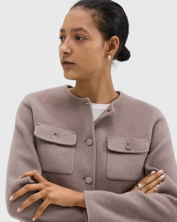 Women Theory Blazers Jackets Cardigan Jacket In DoubleFace WoolCashmere Cinder Melange