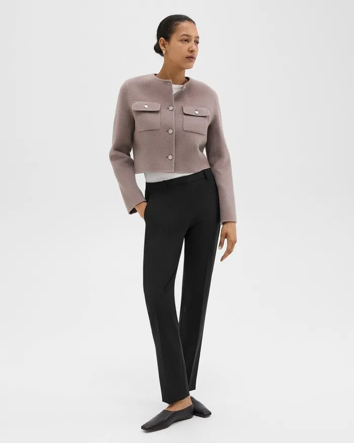 Women Theory Blazers Jackets Cardigan Jacket In DoubleFace WoolCashmere Cinder Melange