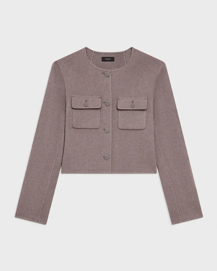 Women Theory Blazers Jackets Cardigan Jacket In DoubleFace WoolCashmere Cinder Melange