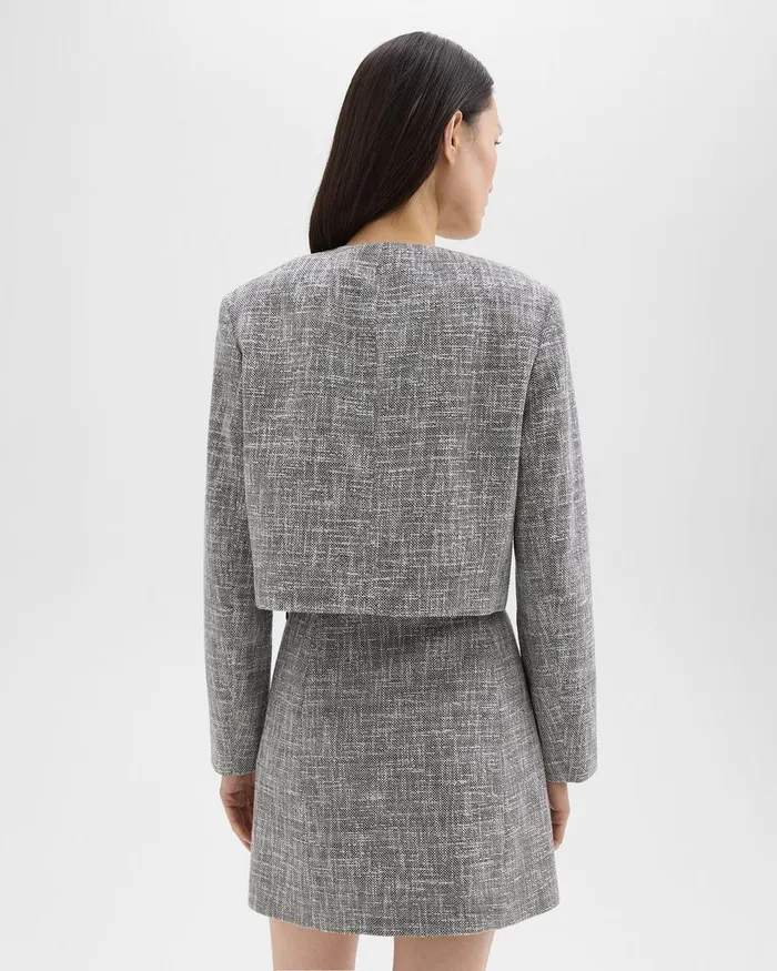 Women Theory Blazers Jackets Cropped Military Jacket In Cotton Tweed Black Multi