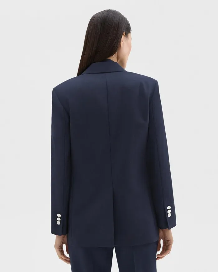 Women Theory Blazers Jackets DoubleBreasted Boxy Blazer In Oxford Wool Nocturne Navy
