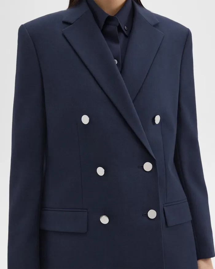 Women Theory Blazers Jackets DoubleBreasted Boxy Blazer In Oxford Wool Nocturne Navy