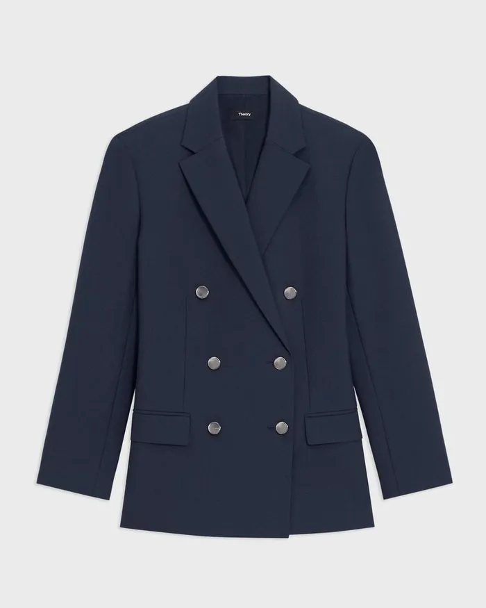 Women Theory Blazers Jackets DoubleBreasted Boxy Blazer In Oxford Wool Nocturne Navy