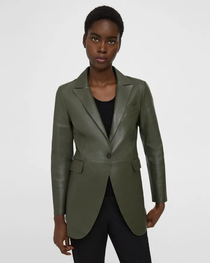 Women Theory Blazers Jackets Etiennette Blazer In Leather Dark Olive