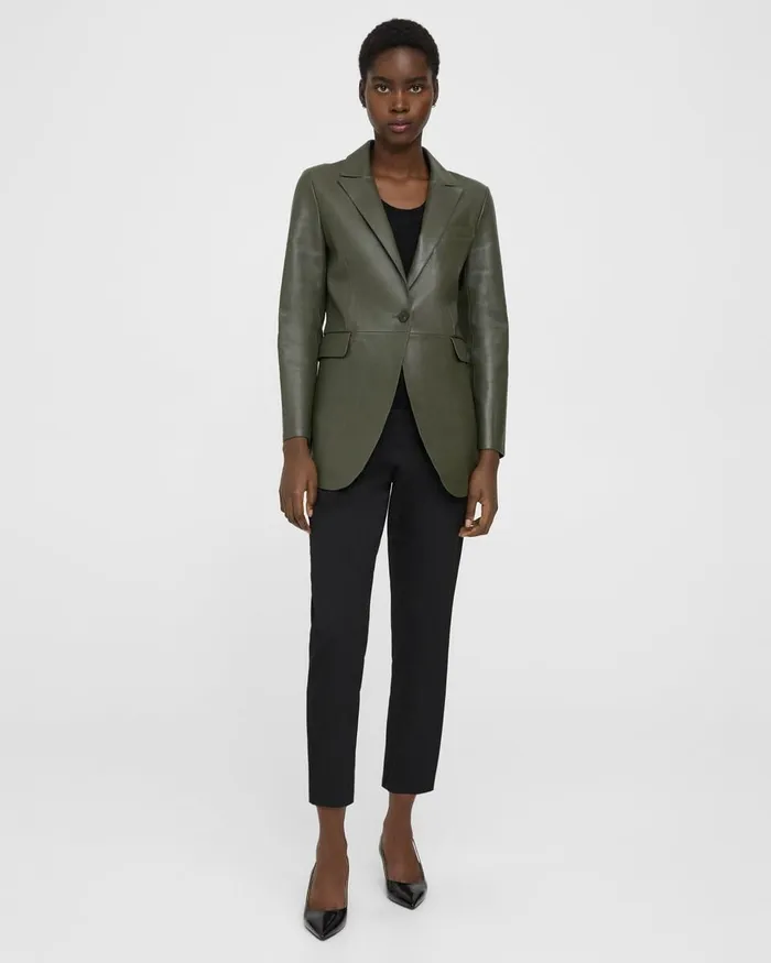 Women Theory Blazers Jackets Etiennette Blazer In Leather Dark Olive