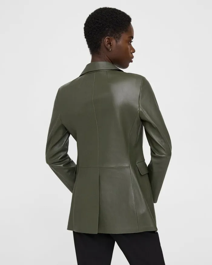 Women Theory Blazers Jackets Etiennette Blazer In Leather Dark Olive