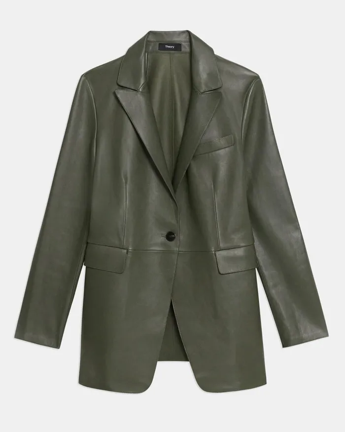 Women Theory Blazers Jackets Etiennette Blazer In Leather Dark Olive