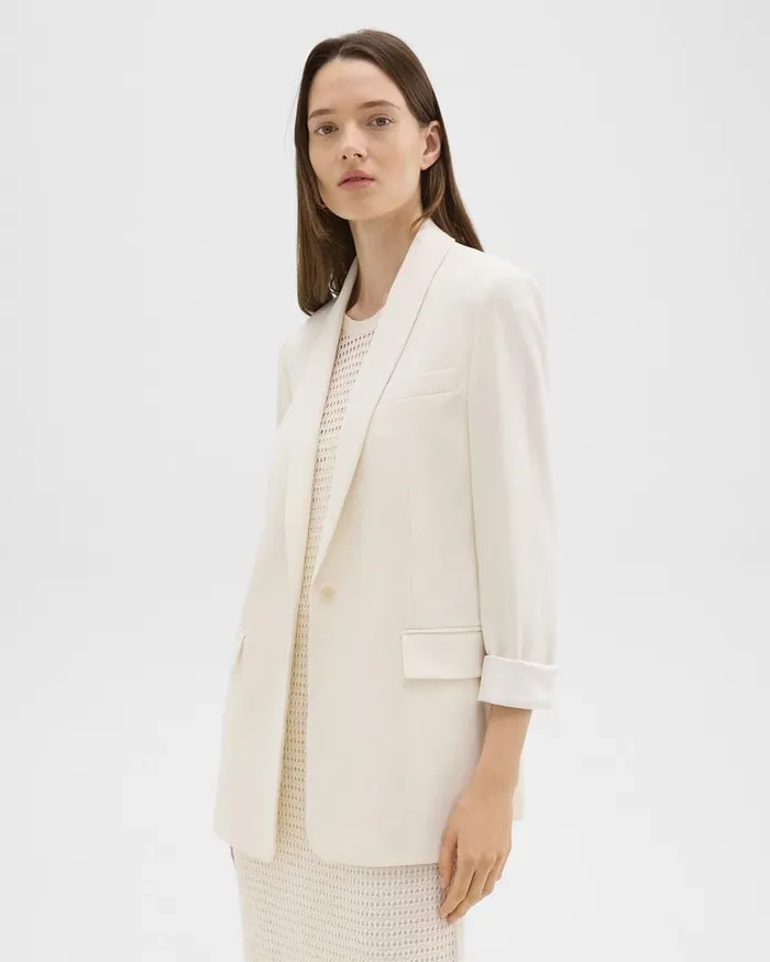 Women Theory Blazers Jackets Rolled Sleeve Blazer In Striped Admiral Crepe Rice