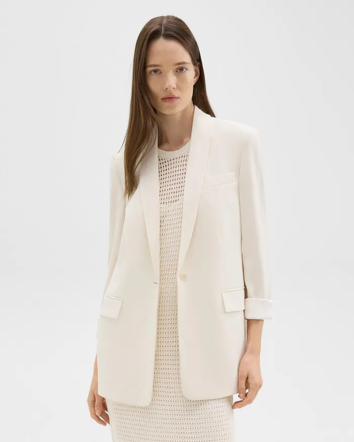 Women Theory Blazers Jackets Rolled Sleeve Blazer In Striped Admiral Crepe Rice