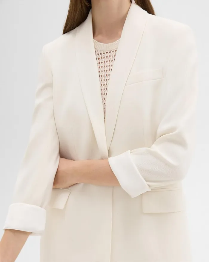 Women Theory Blazers Jackets Rolled Sleeve Blazer In Striped Admiral Crepe Rice