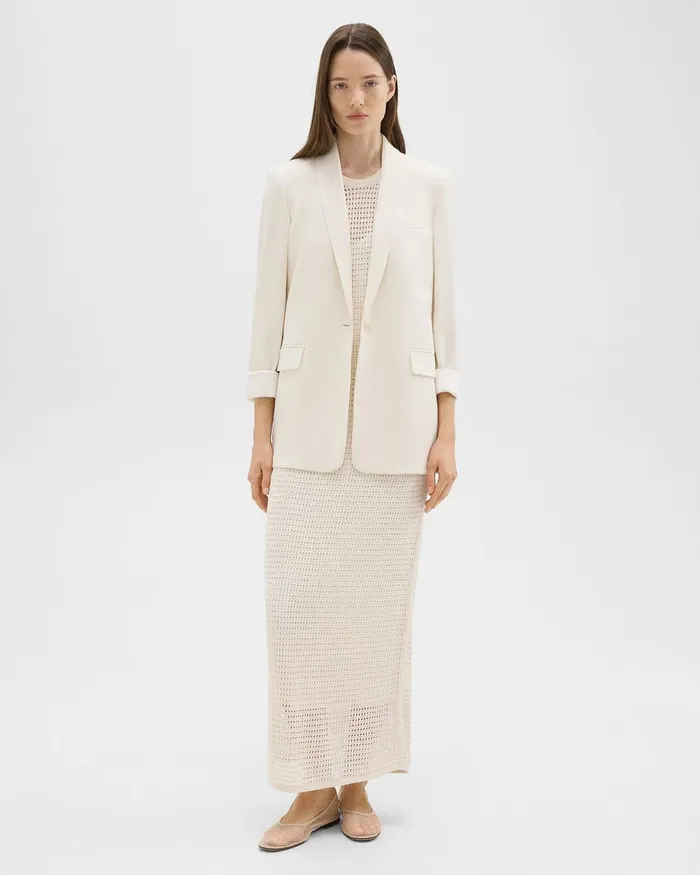 Women Theory Blazers Jackets Rolled Sleeve Blazer In Striped Admiral Crepe Rice