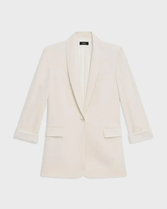 Women Theory Blazers Jackets Rolled Sleeve Blazer In Striped Admiral Crepe Rice