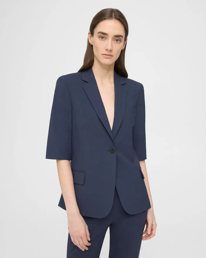 Women Theory Blazers Jackets ShortSleeve Blazer In Stretch Wool Nocturne Navy