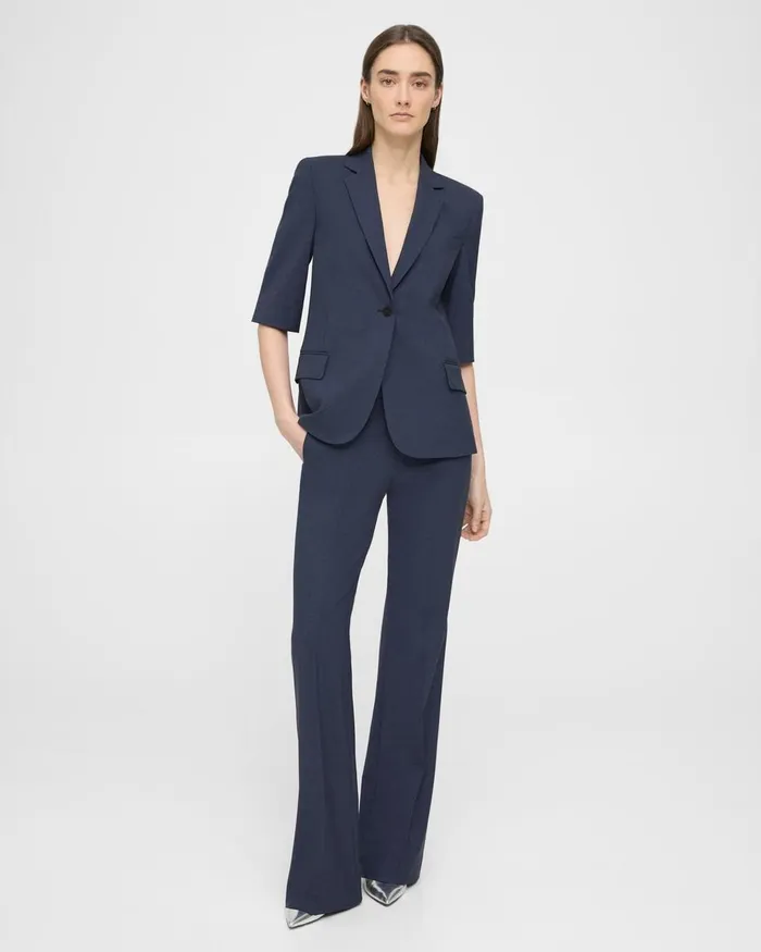 Women Theory Blazers Jackets ShortSleeve Blazer In Stretch Wool Nocturne Navy