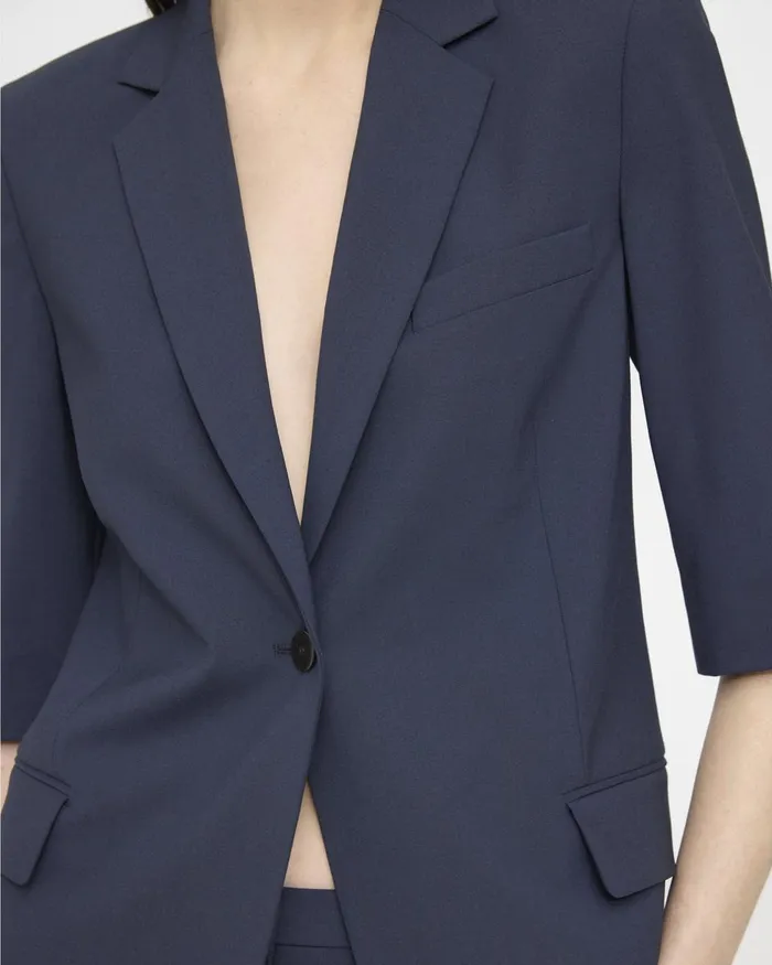 Women Theory Blazers Jackets ShortSleeve Blazer In Stretch Wool Nocturne Navy