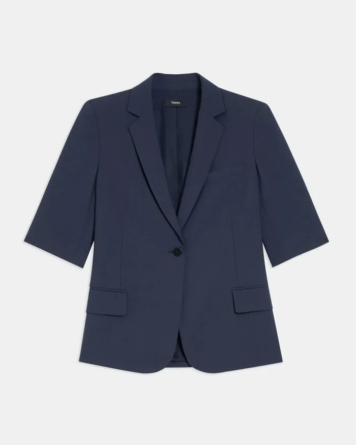 Women Theory Blazers Jackets ShortSleeve Blazer In Stretch Wool Nocturne Navy
