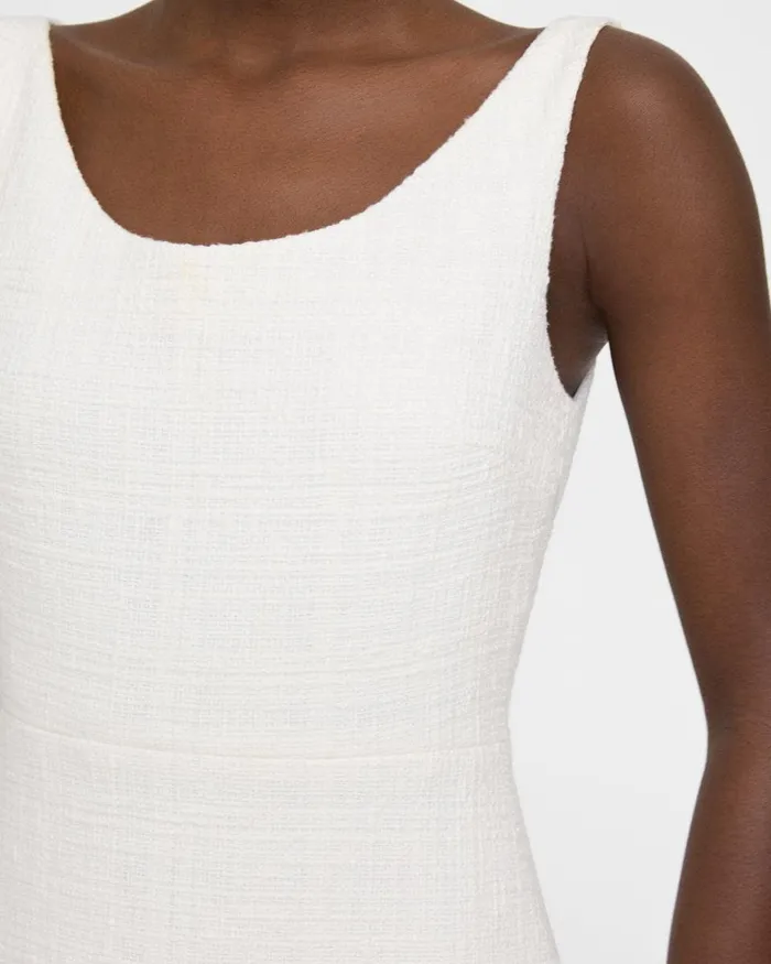 Women Theory Dresses Ballerina Neckline Mini Dress In Cotton Tweed White