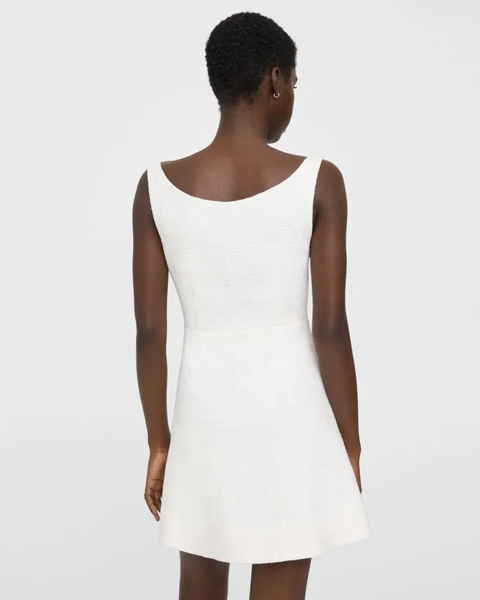 Women Theory Dresses Ballerina Neckline Mini Dress In Cotton Tweed White