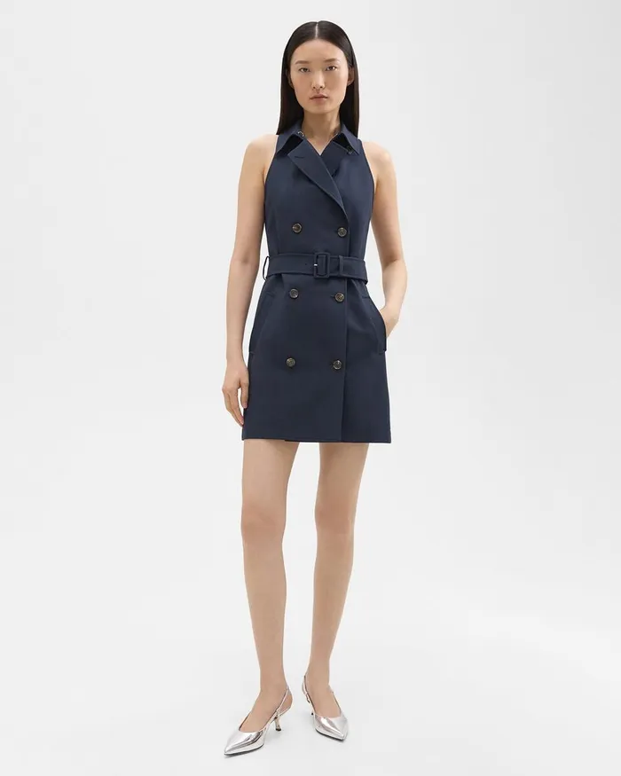 Women Theory Dresses Halter Trench Dress In Good Wool Nocturne Navy