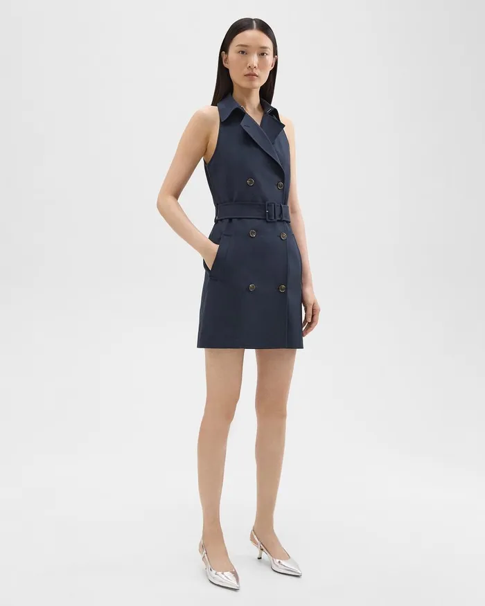 Women Theory Dresses Halter Trench Dress In Good Wool Nocturne Navy