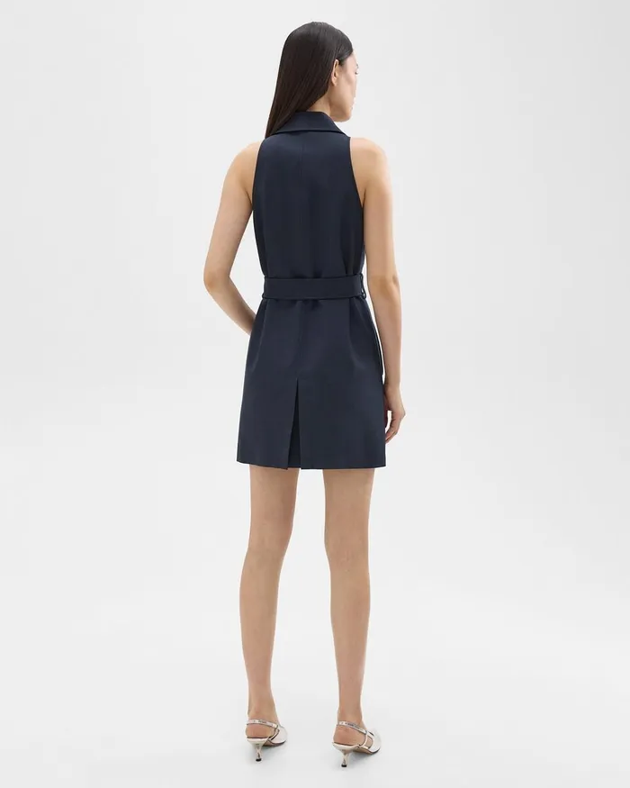 Women Theory Dresses Halter Trench Dress In Good Wool Nocturne Navy