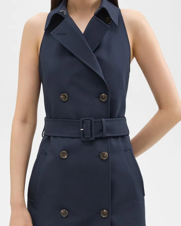 Women Theory Dresses Halter Trench Dress In Good Wool Nocturne Navy