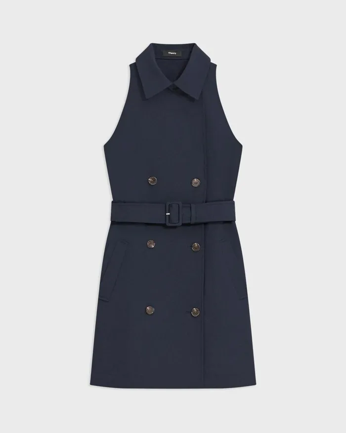 Women Theory Dresses Halter Trench Dress In Good Wool Nocturne Navy