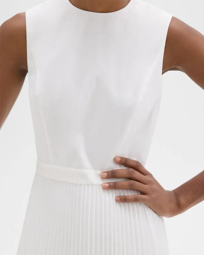 Women Theory Dresses Pleated Midi Dress In Sleek Poplin White