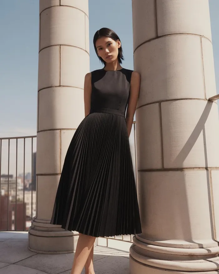 Women Theory Dresses Pleated Midi Dress In Sleek Poplin White