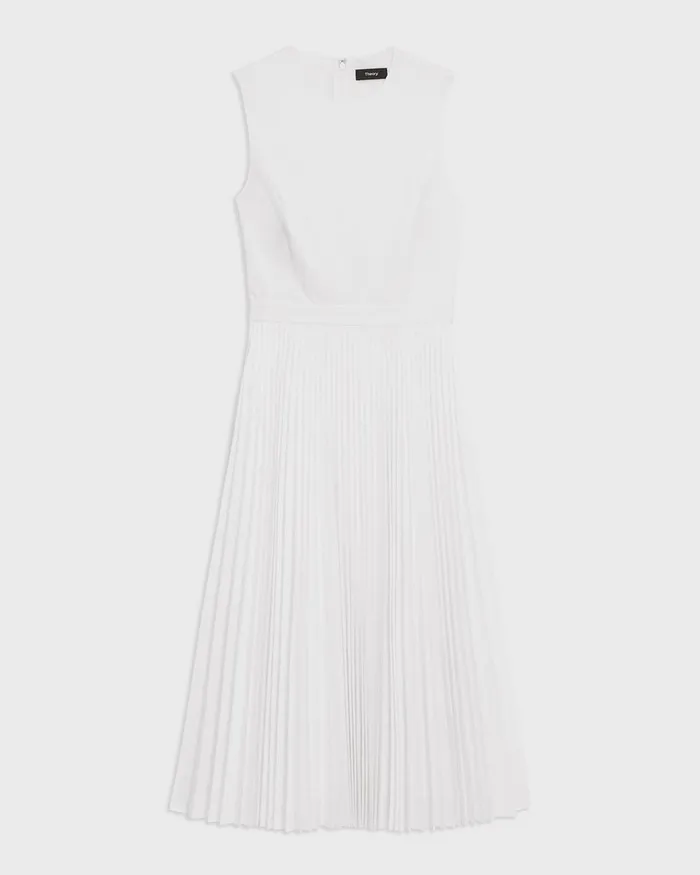 Women Theory Dresses Pleated Midi Dress In Sleek Poplin White