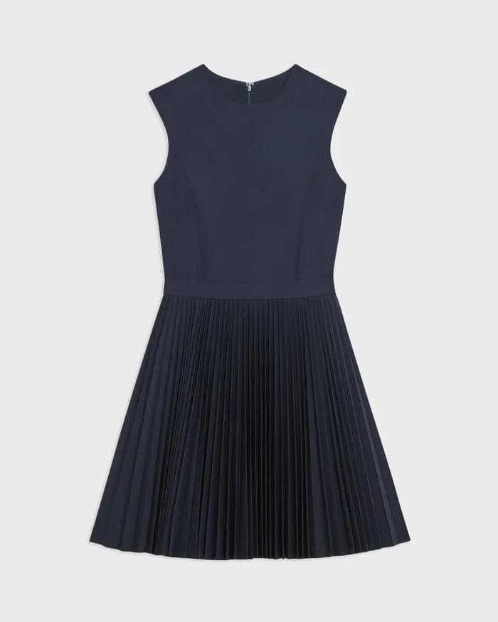 Women Theory Dresses Pleated Mini Dress In Sleek Poplin Nocturne Navy