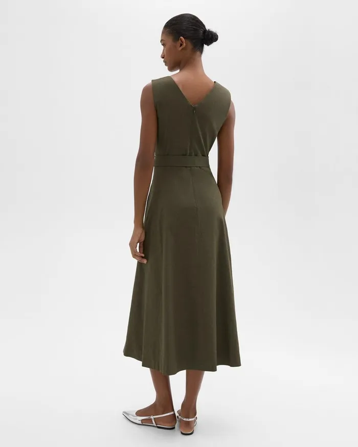 Women Theory Dresses VNeck Volume Dress In Good Linen Dark Olive