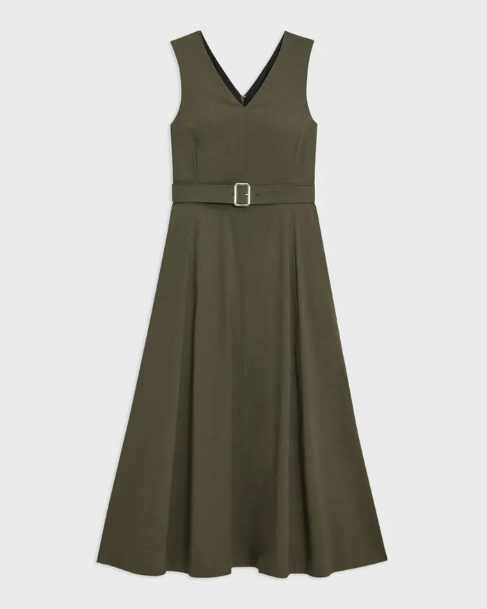 Women Theory Dresses VNeck Volume Dress In Good Linen Dark Olive