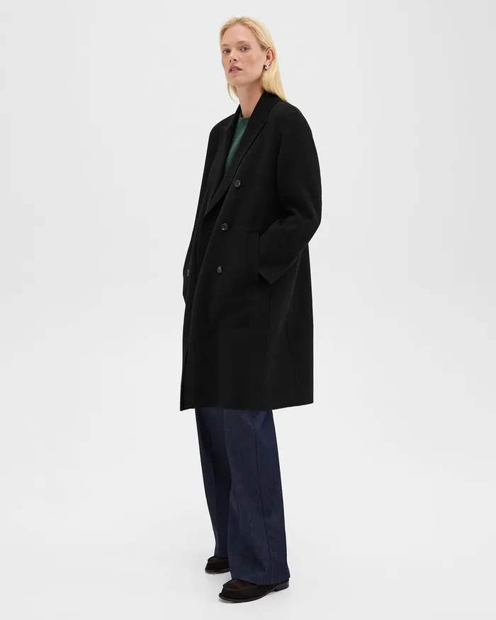 Women Theory Outerwear DoubleBreasted Coat In DoubleFace WoolCashmere Black