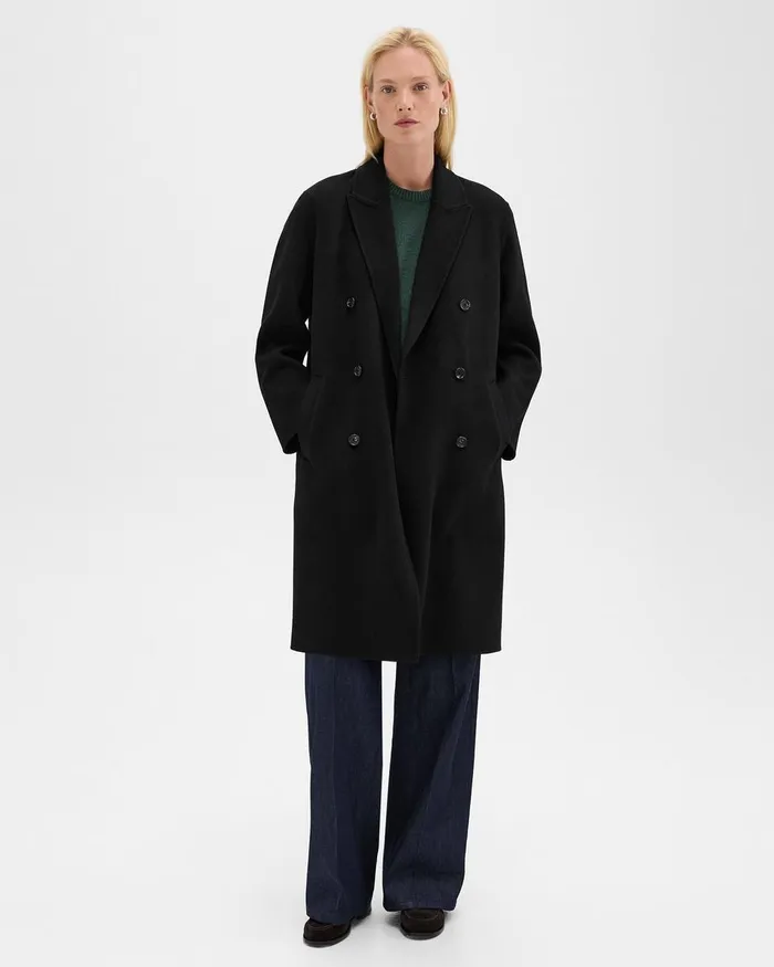 Women Theory Outerwear DoubleBreasted Coat In DoubleFace WoolCashmere Black