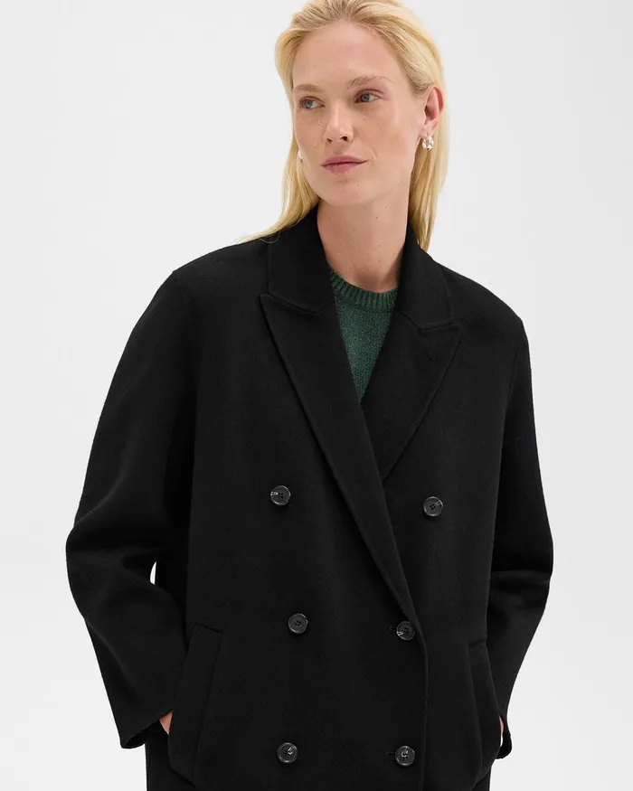 Women Theory Outerwear DoubleBreasted Coat In DoubleFace WoolCashmere Black