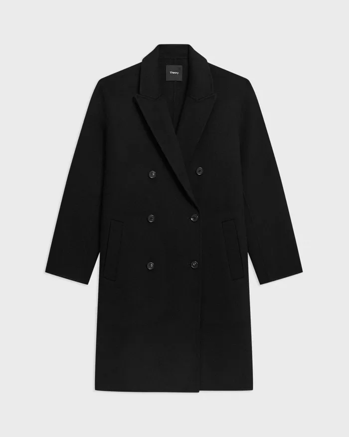 Women Theory Outerwear DoubleBreasted Coat In DoubleFace WoolCashmere Black