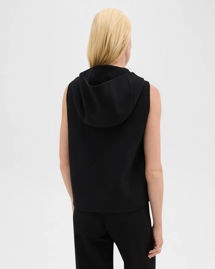 Women Theory Outerwear Hooded ZipUp Vest In DoubleFace WoolCashmere Black