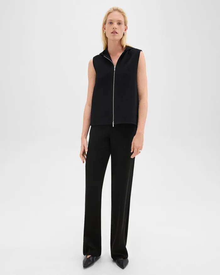 Women Theory Outerwear Hooded ZipUp Vest In DoubleFace WoolCashmere Black