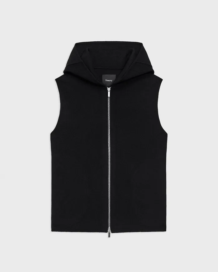 Women Theory Outerwear Hooded ZipUp Vest In DoubleFace WoolCashmere Black