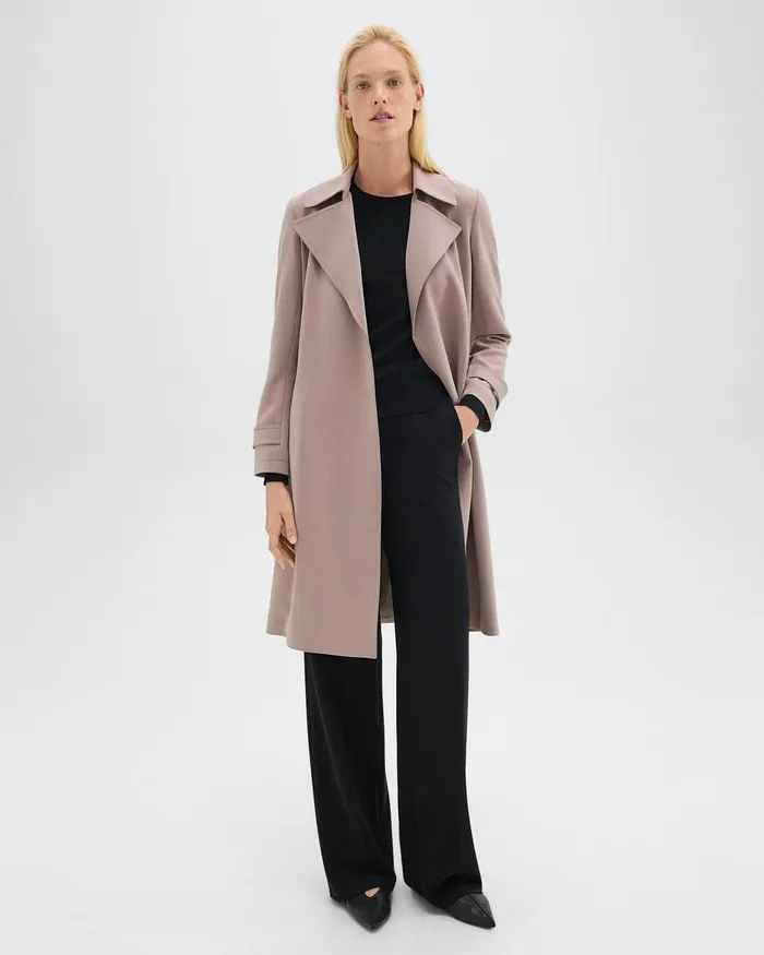 Women Theory Outerwear Oaklane Trench Coat In Admiral Crepe Cinder