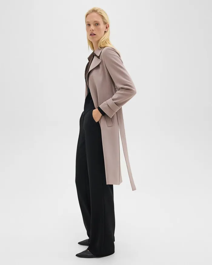 Women Theory Outerwear Oaklane Trench Coat In Admiral Crepe Cinder